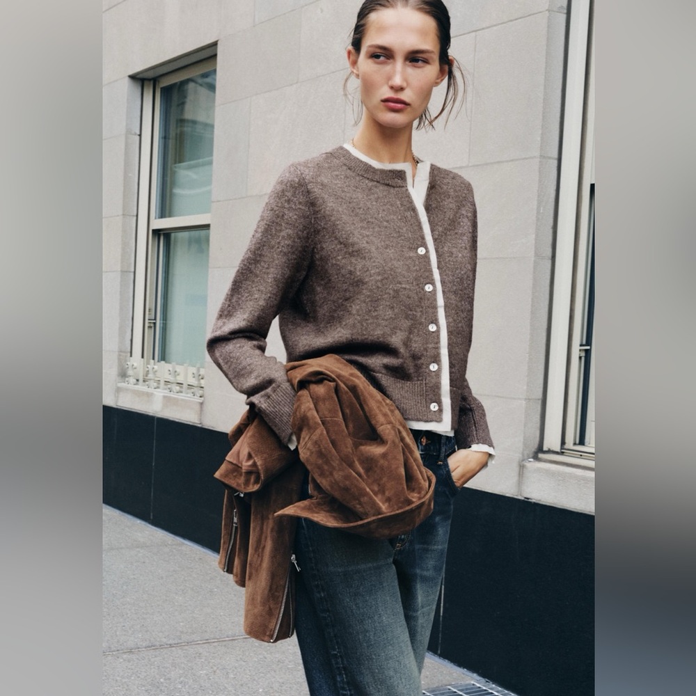 Zara Combination Knit Wool Blend, Cotton Lined Cardigan Sweater. Mink. L NWT - Picture 2 of 12